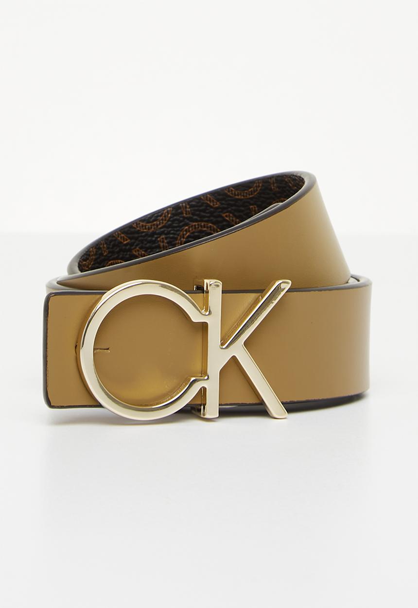 Calvin Klein - Re-lock ck rev belt - safari canvas & brown mono