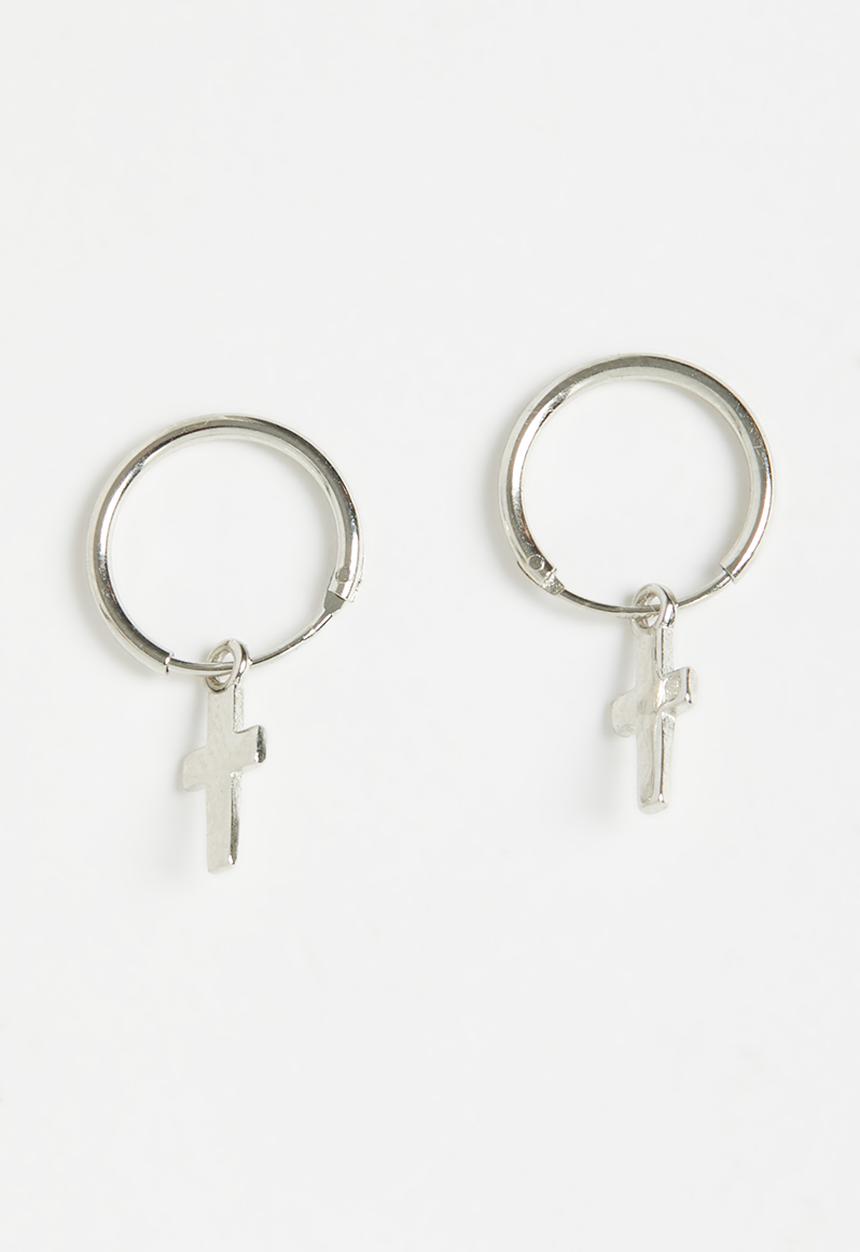 Superbalist - Sterling silver cross charm earrings - silver