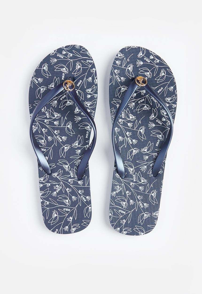 POLO - Basic floral print flip flop - navy