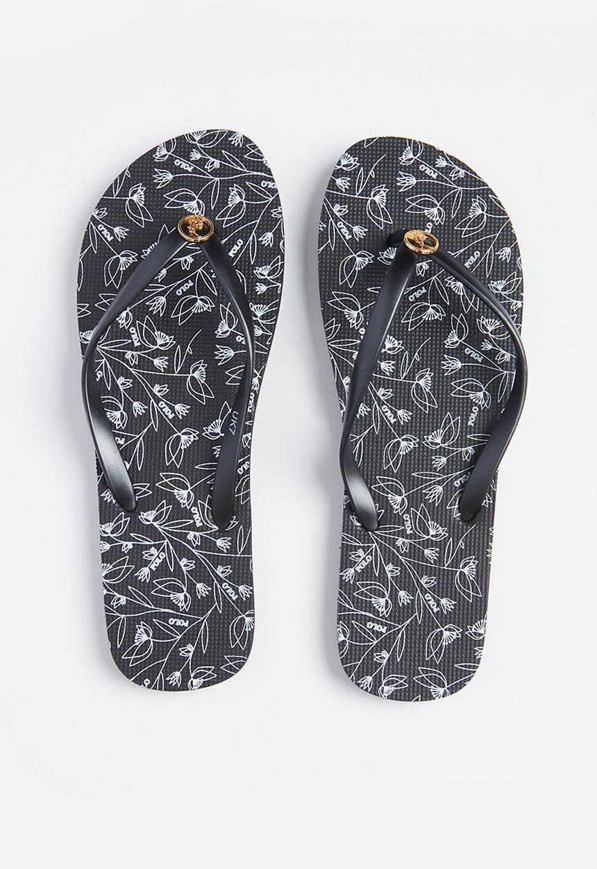 POLO - Basic floral print flip flop - black