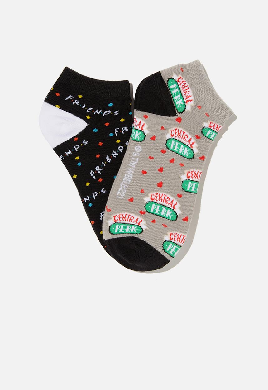 Typo - Friends 2 pack of ankle socks - black & grey 