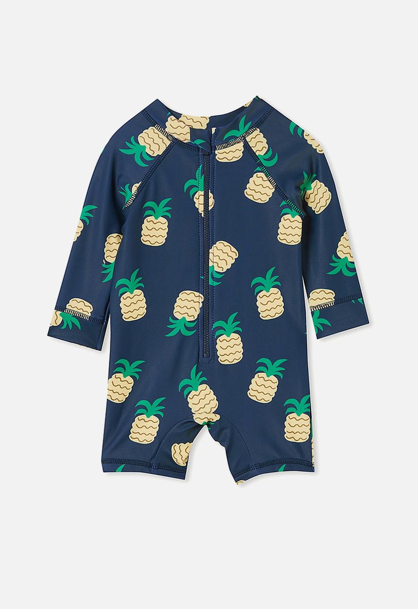 Cotton On - Cameron long sleeve swimsuit - indigo/tropical pineapples