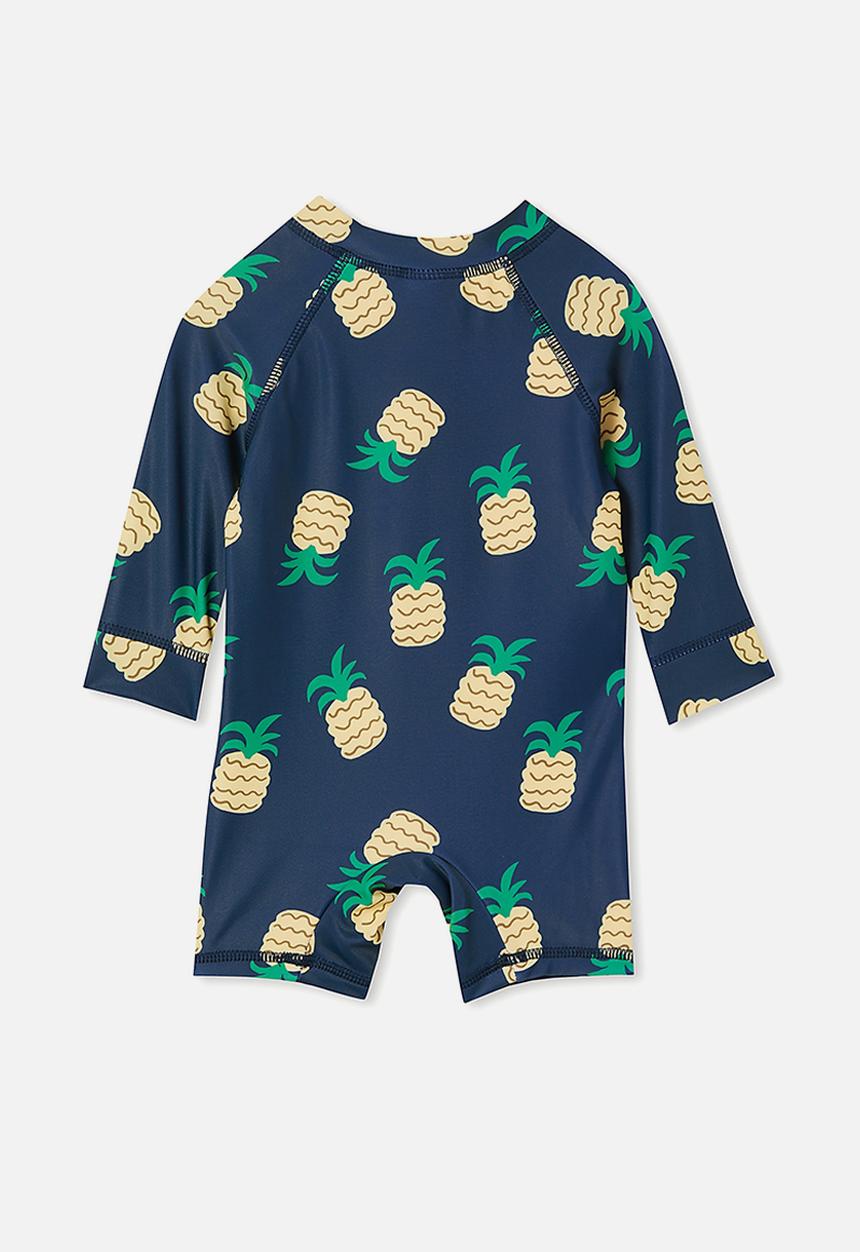 Cotton On - Cameron long sleeve swimsuit - indigo/tropical pineapples