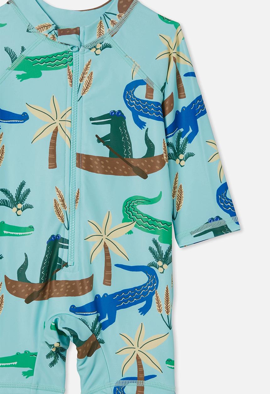 Cotton On - Cameron long sleeve swimsuit - heaven blue/crazy crocodiles