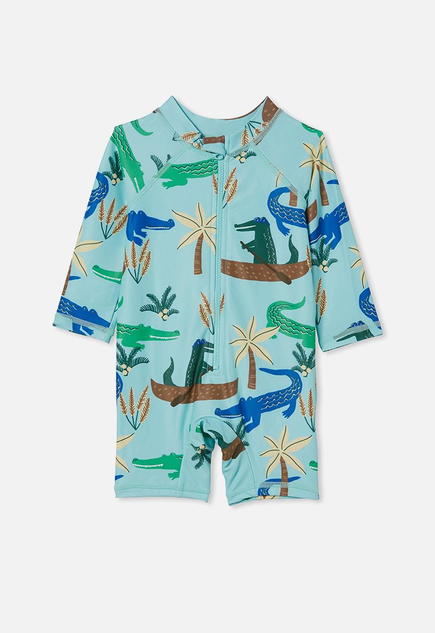 Cotton On - Cameron long sleeve swimsuit - heaven blue/crazy crocodiles