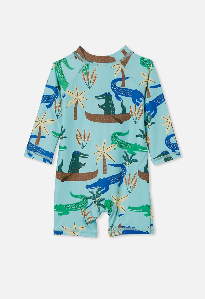 Cotton On - Cameron long sleeve swimsuit - heaven blue/crazy crocodiles