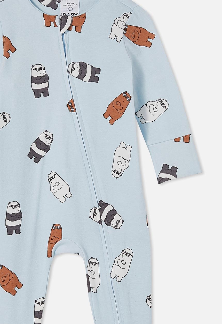 Cotton On - The long sleeve zip romper- lcn - lcn wb frosty blue/cool we bare bears