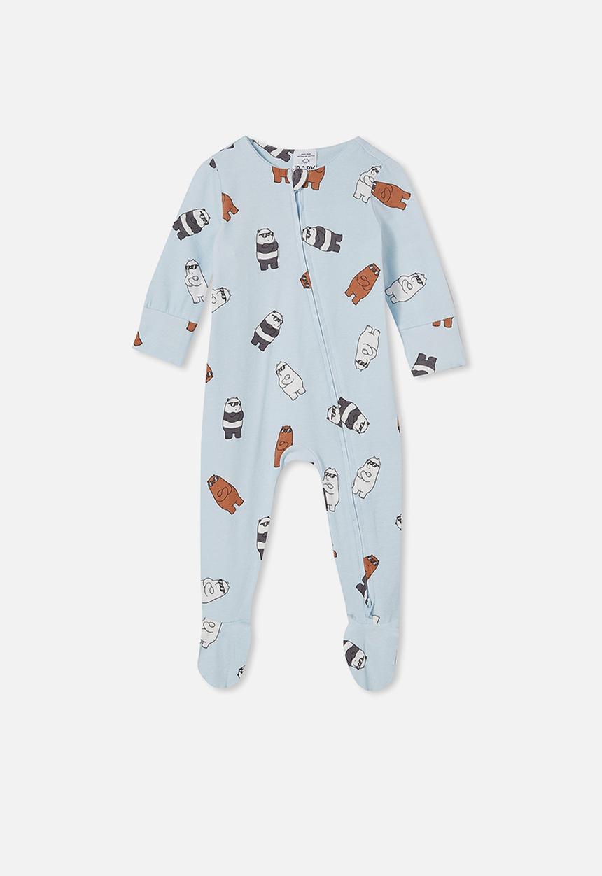 Cotton On - The long sleeve zip romper- lcn - lcn wb frosty blue/cool we bare bears