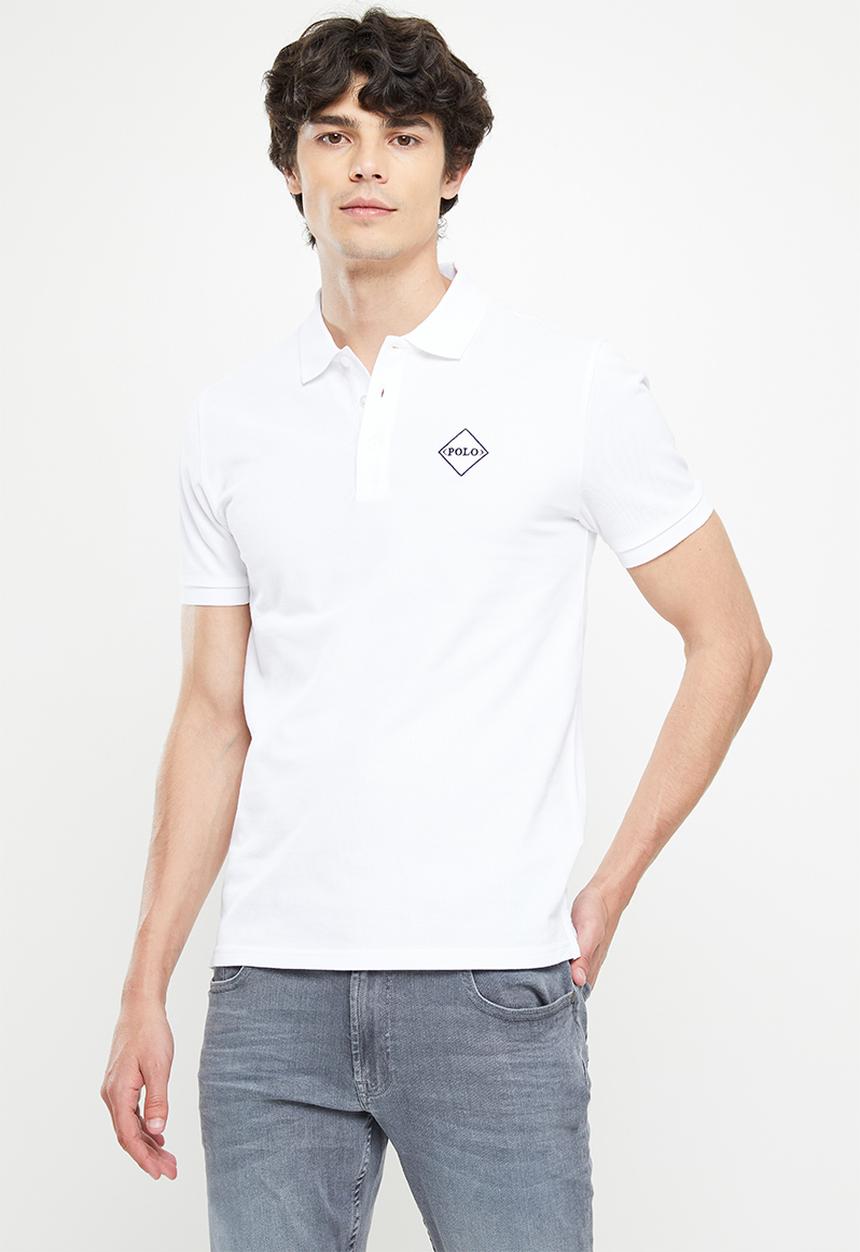 POLO - Men slim fit logo golfer - white