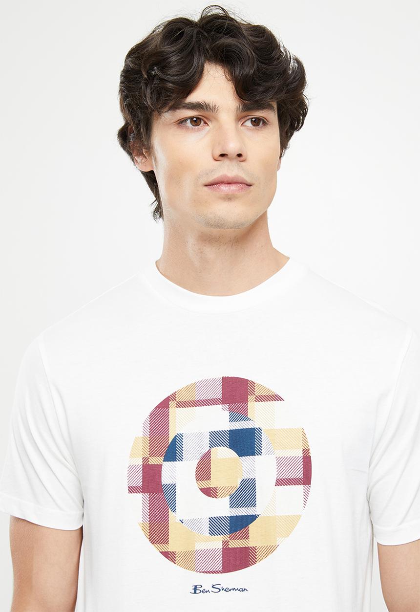 Ben Sherman - Fractured gingh target tee shirt - ivory