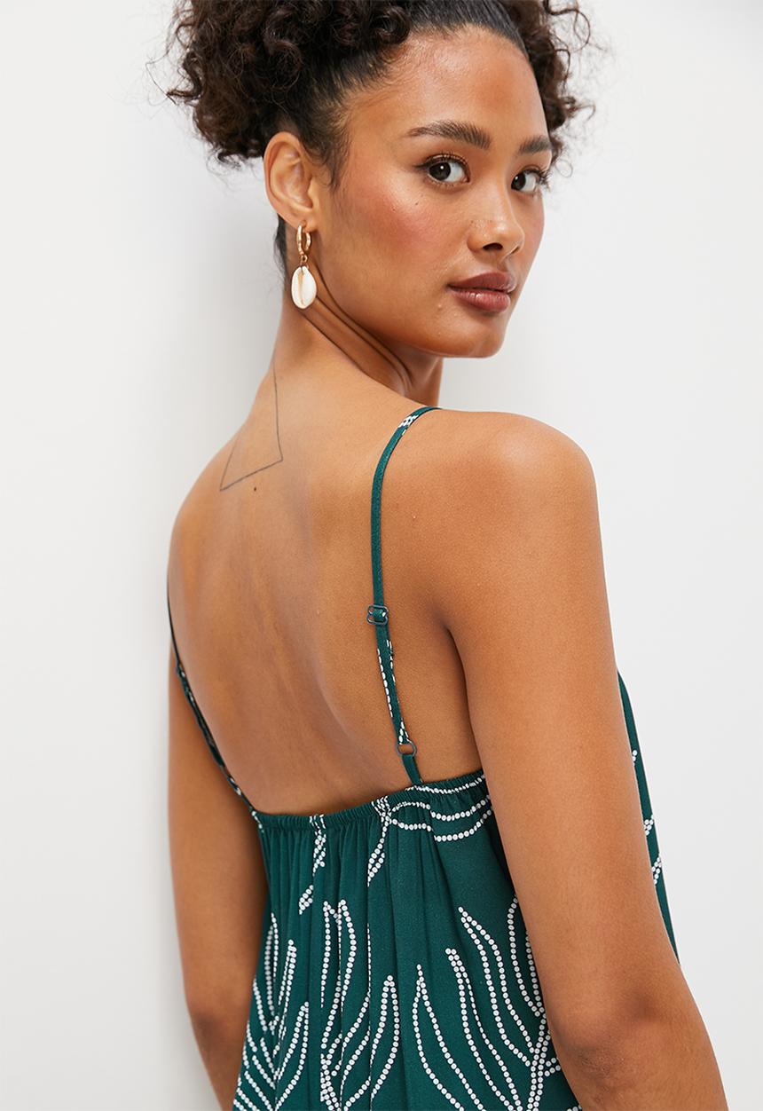 edit - Boobtube wideleg jumpsuit - teal beaded palm print