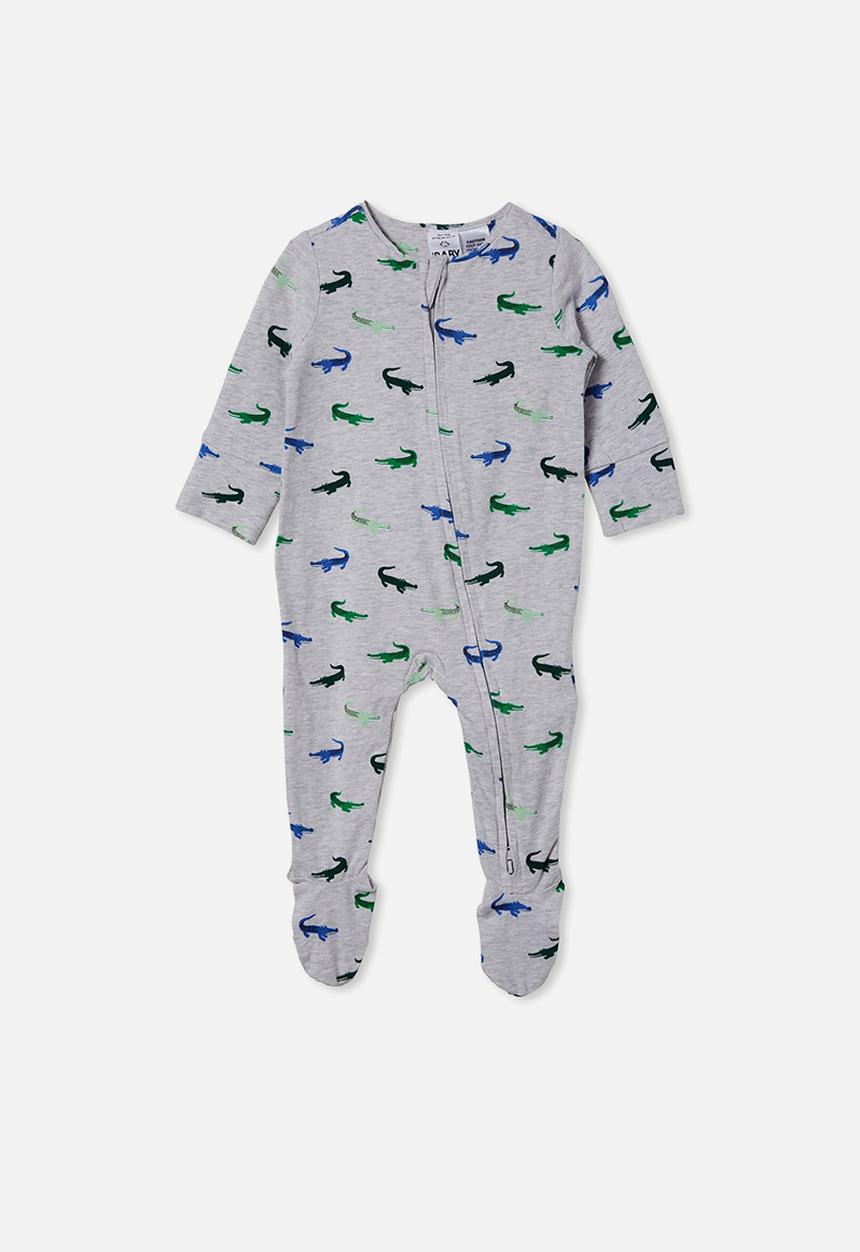 Cotton On - The long sleeve zip romper - cloud marle/carter crocodile