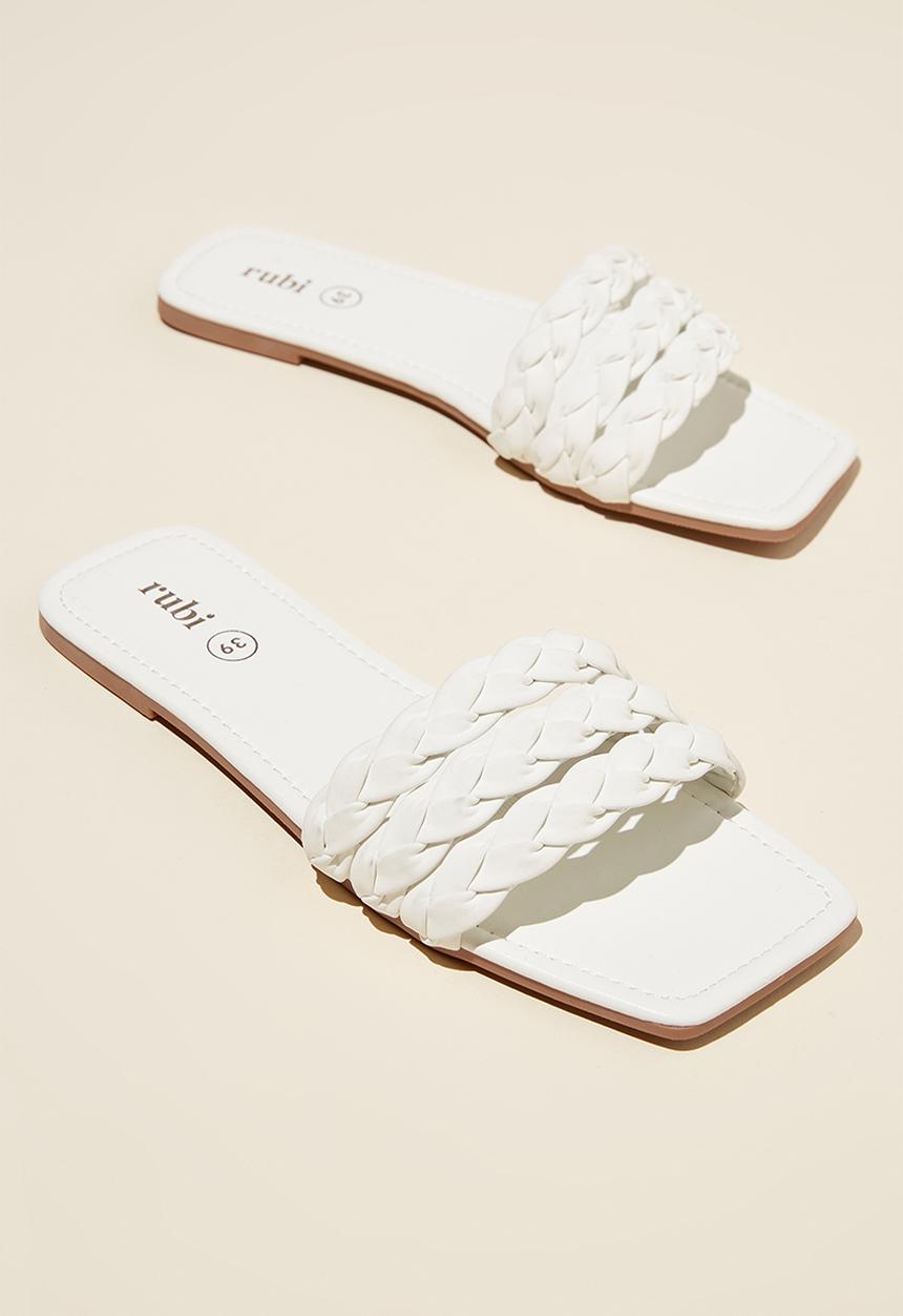 Cotton On - Marley braided slide - white nubuck pu 