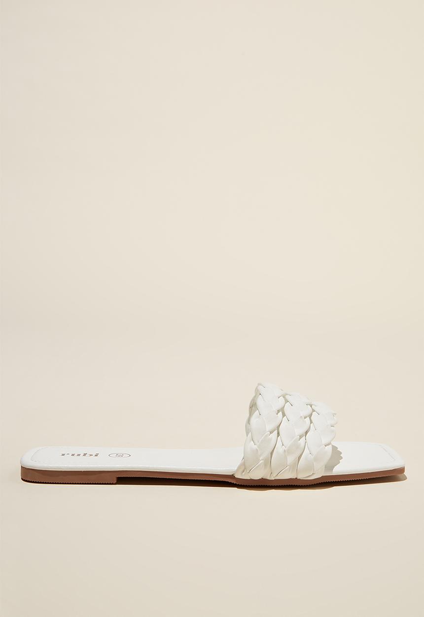 Cotton On - Marley braided slide - white nubuck pu 