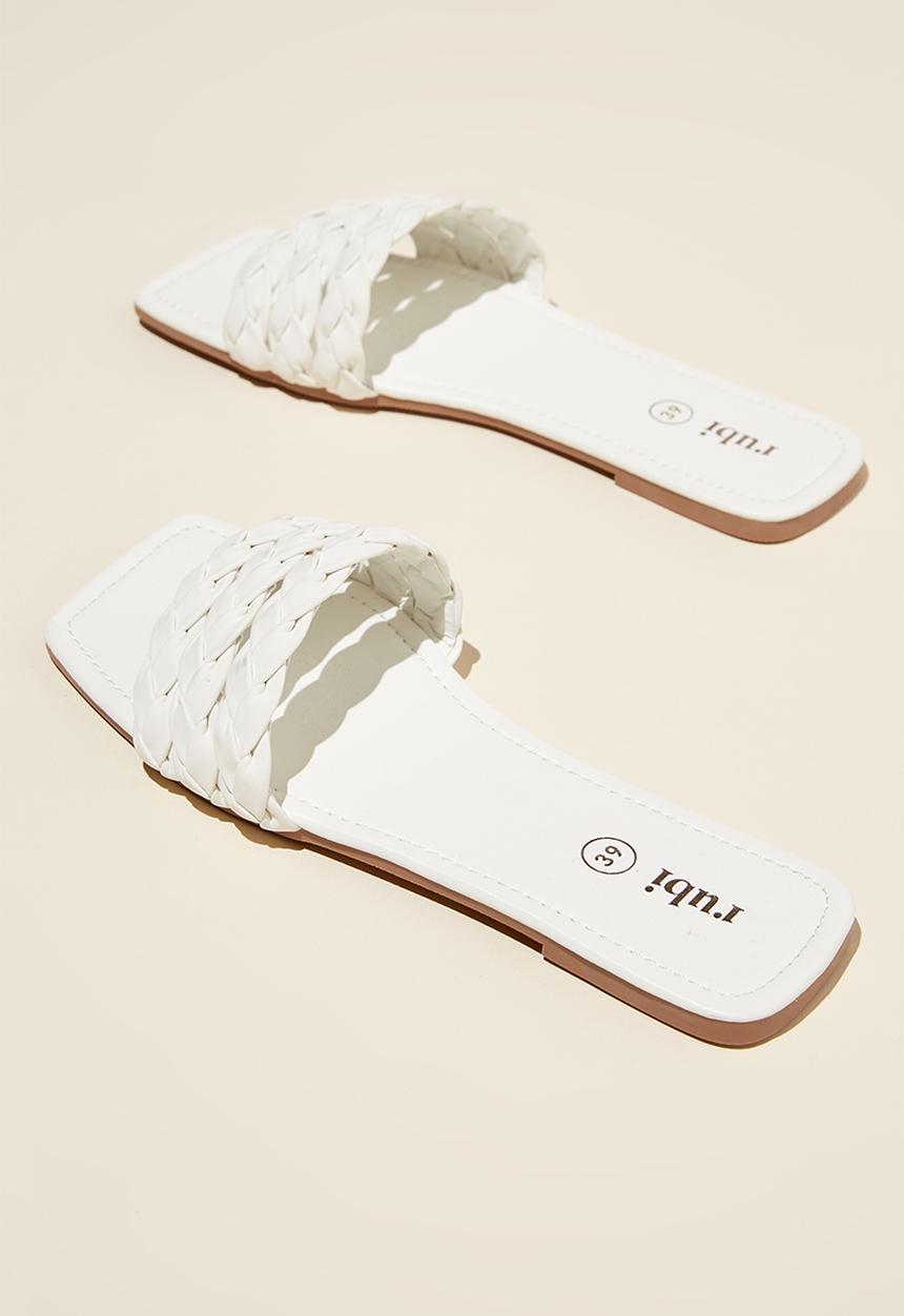 Cotton On - Marley braided slide - white nubuck pu 
