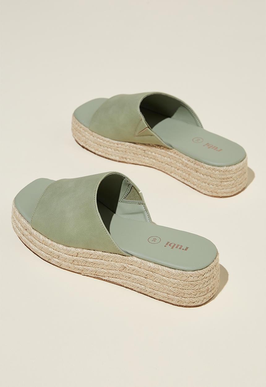Cotton On - Erin espadrille flatform slide - sage nubuck
