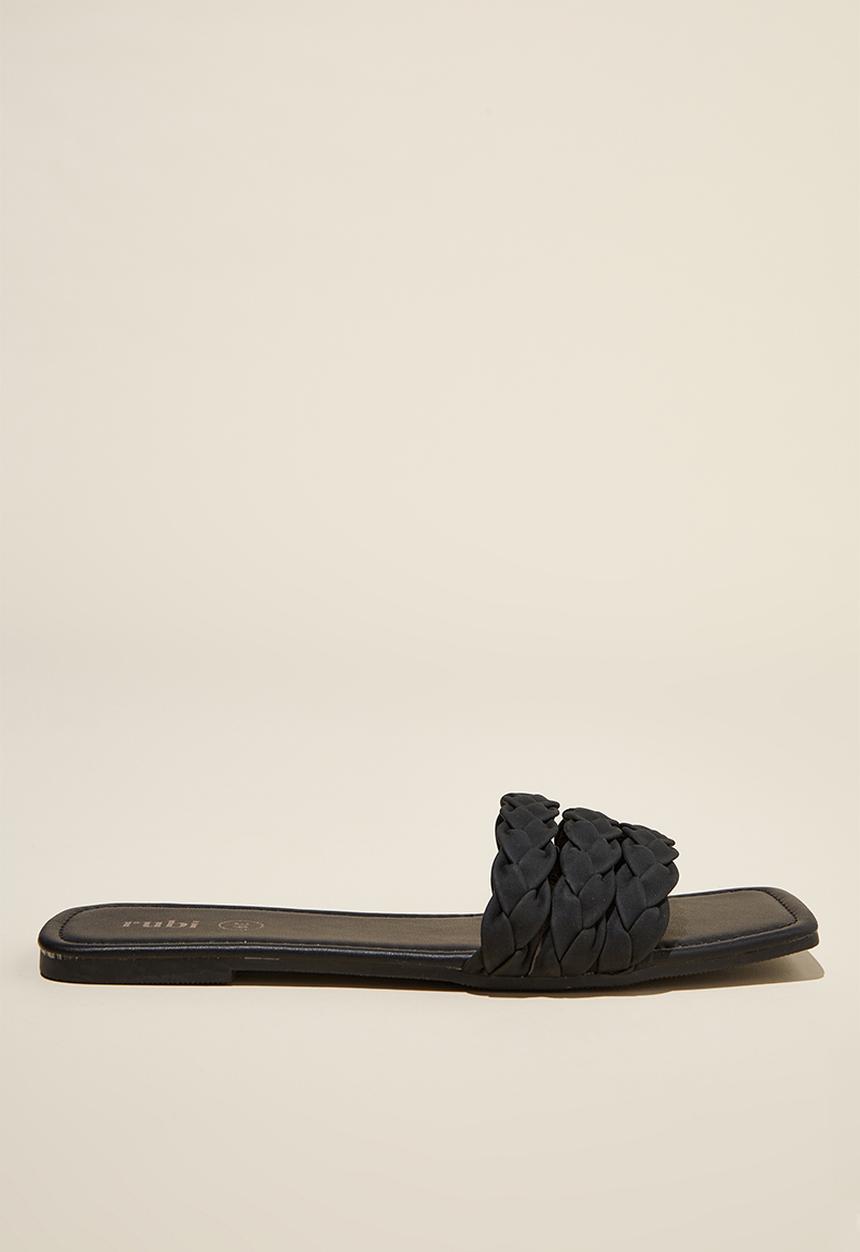 Cotton On - Marley braided slide - black nubuck pu
