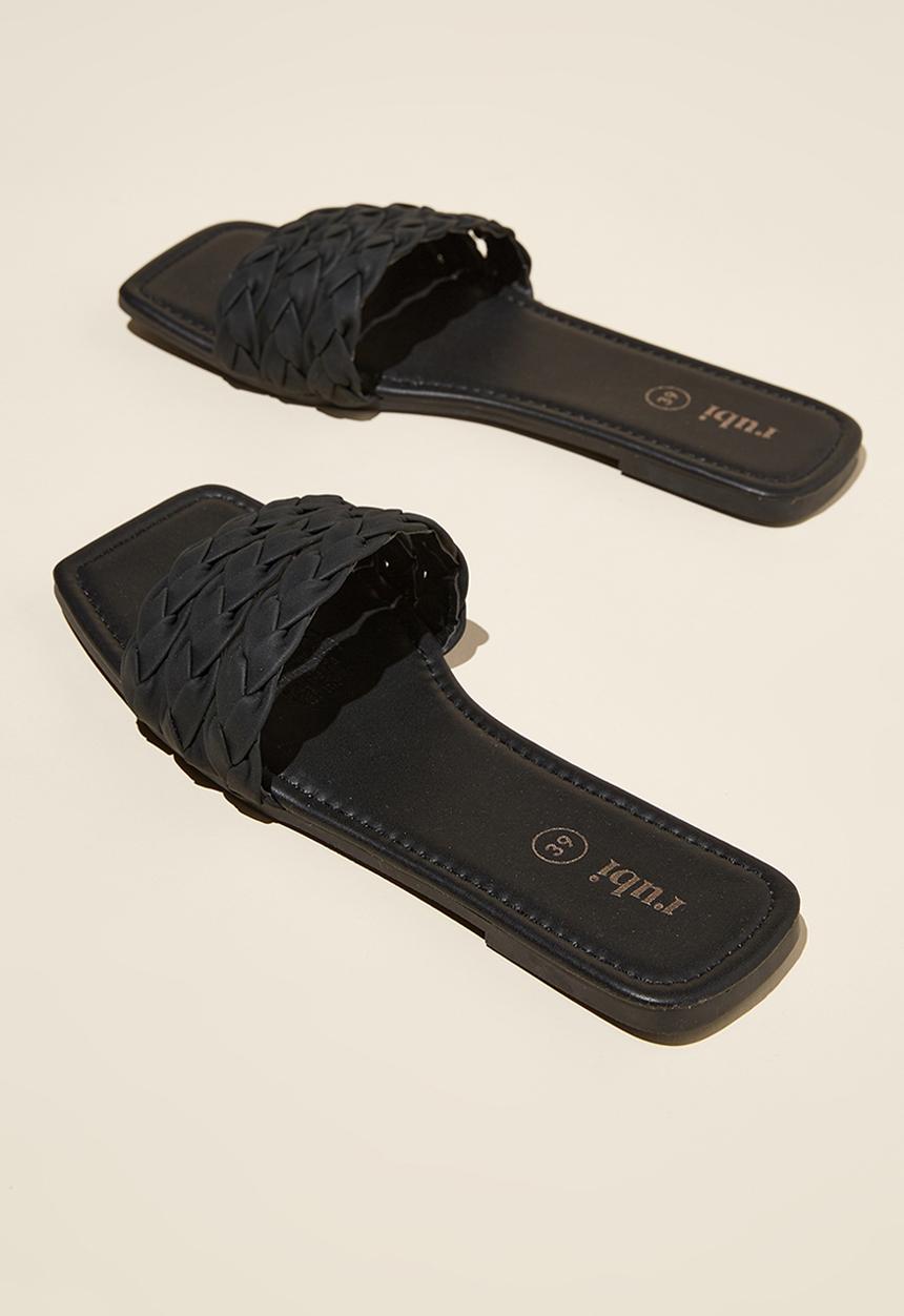 Cotton On - Marley braided slide - black nubuck pu