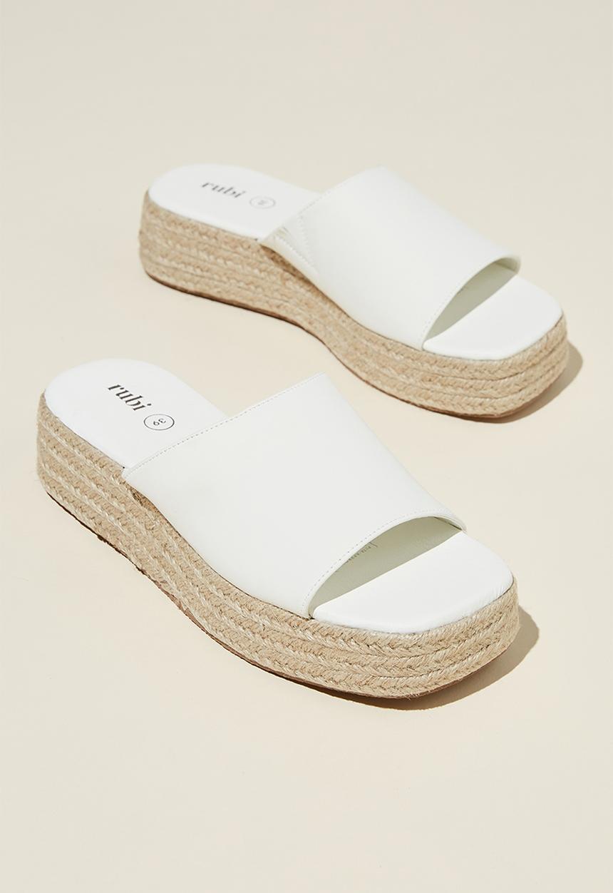 Cotton On - Erin espadrille flatform slide - white nubuck