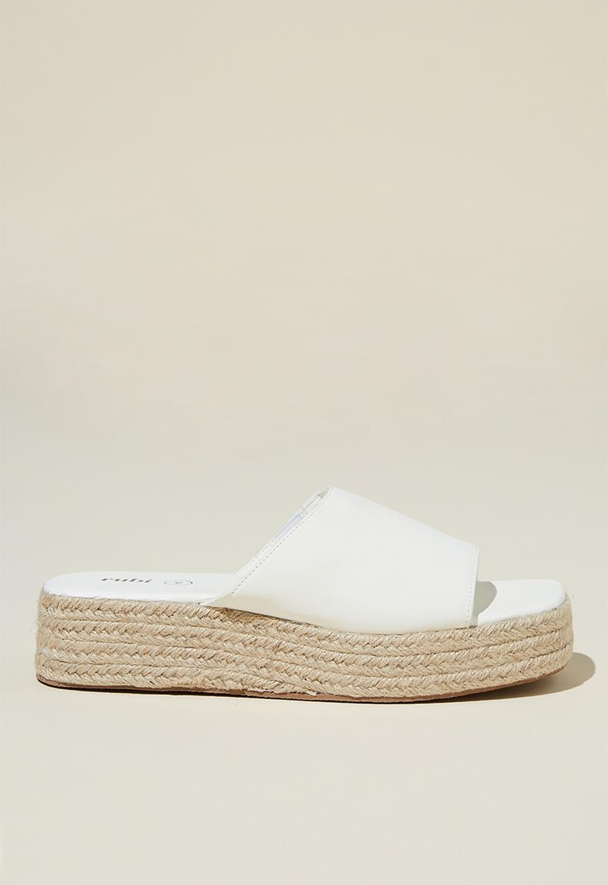 Cotton On - Erin espadrille flatform slide - white nubuck