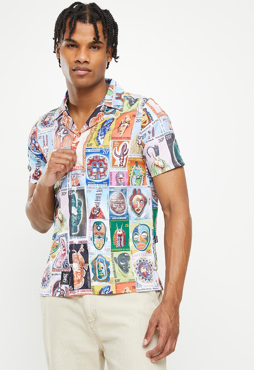 Butan - Aluuta mask - stamped - short sleeve shirt - multi
