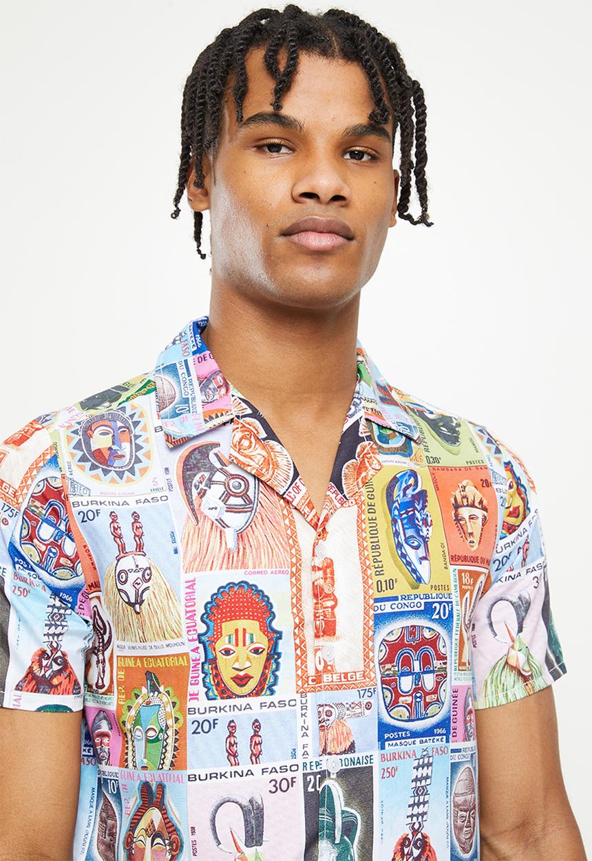 Butan - Aluuta mask - stamped - short sleeve shirt - multi