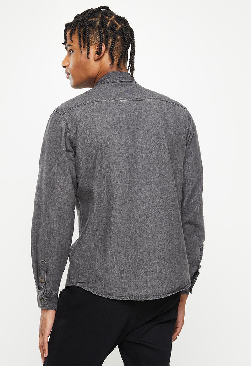 basicthread - Grey wash denim shirt - grey