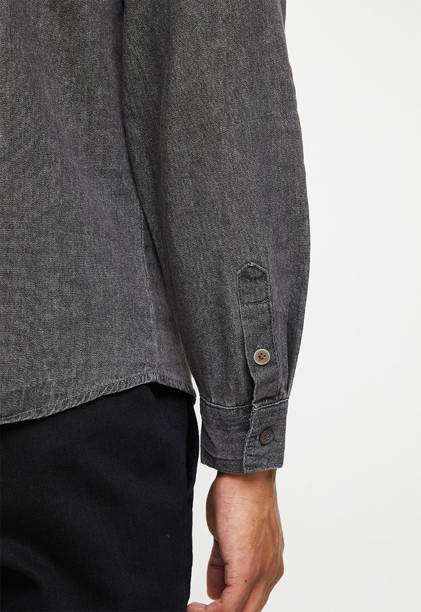 basicthread - Grey wash denim shirt - grey