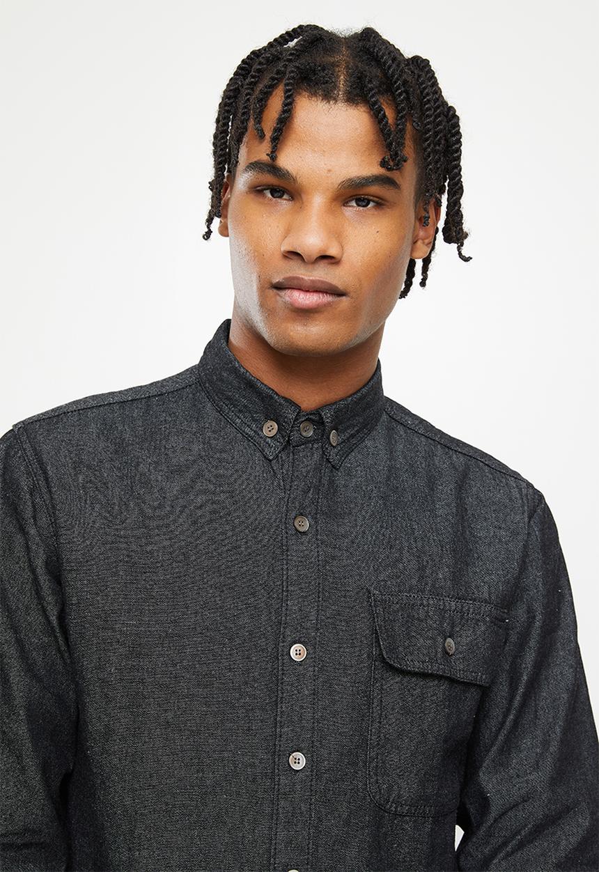 basicthread - Black wash denim shirt - black