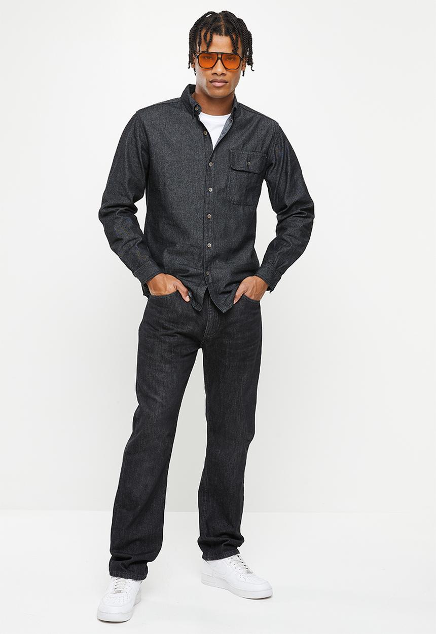 basicthread - Black wash denim shirt - black