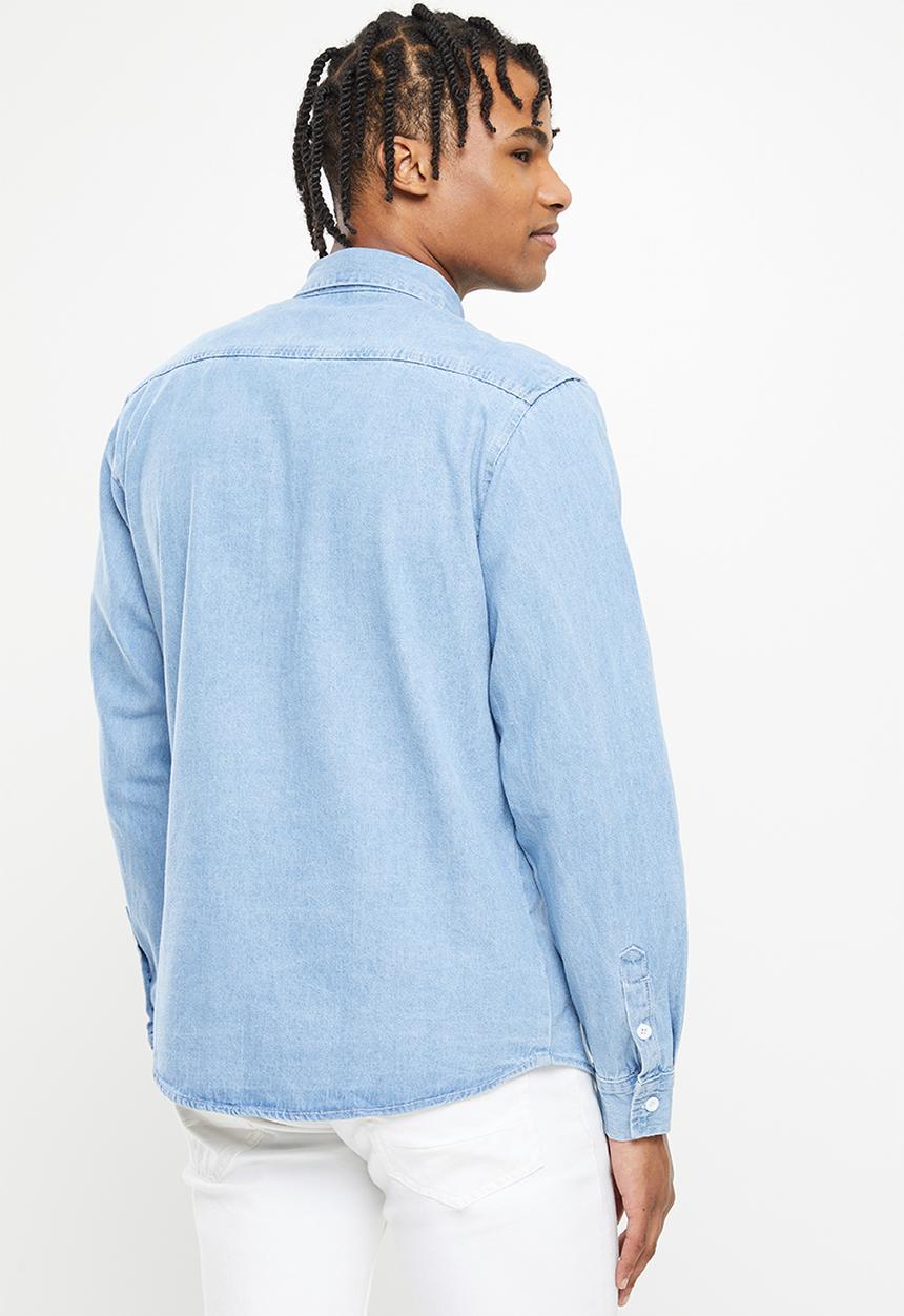 basicthread - Light wash heavy denim shirt - light blue