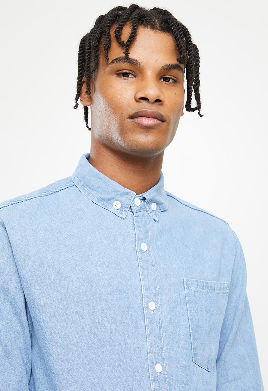 basicthread - Light wash heavy denim shirt - light blue