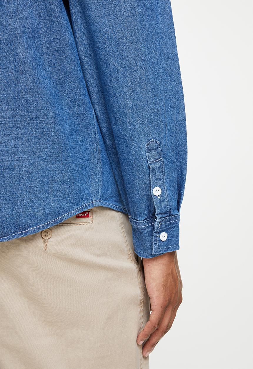 basicthread - Mid wash heavy denim shirt - mid blue