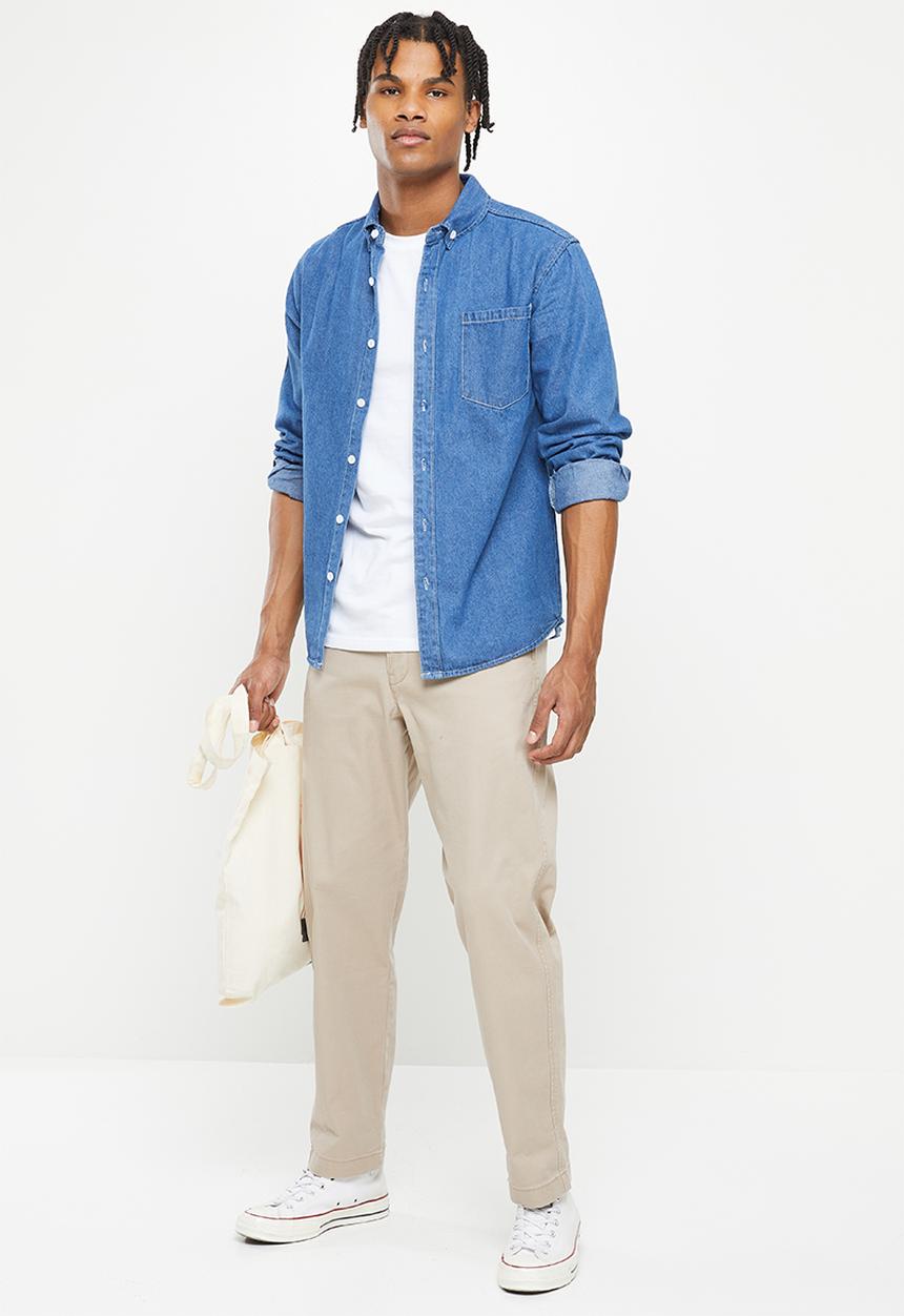 basicthread - Mid wash heavy denim shirt - mid blue
