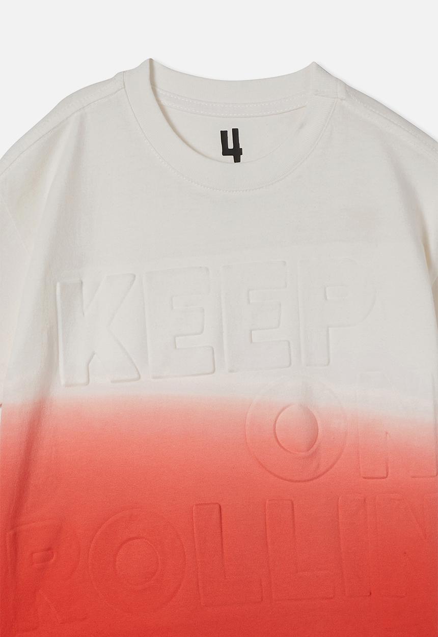 Cotton On - Stevie short sleeve embellished tee - flame red dip dye/keep on rolling embossed