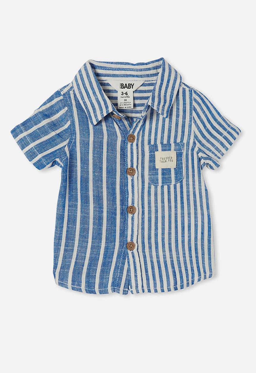Cotton On - Leonard button down shirt yd - blue punch & vanilla stripe
