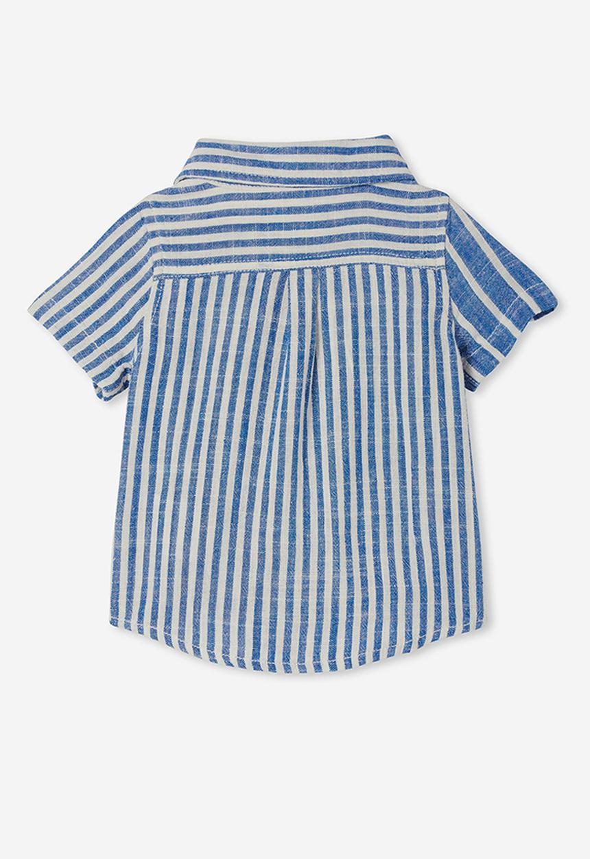 Cotton On - Leonard button down shirt yd - blue punch & vanilla stripe