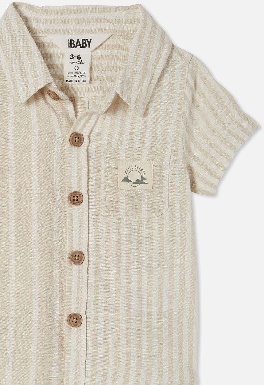 Cotton On - Leonard button down shirt yd - rainy day & vanilla stripe