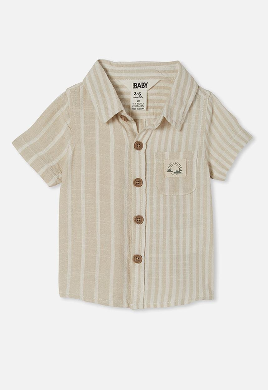 Cotton On - Leonard button down shirt yd - rainy day & vanilla stripe