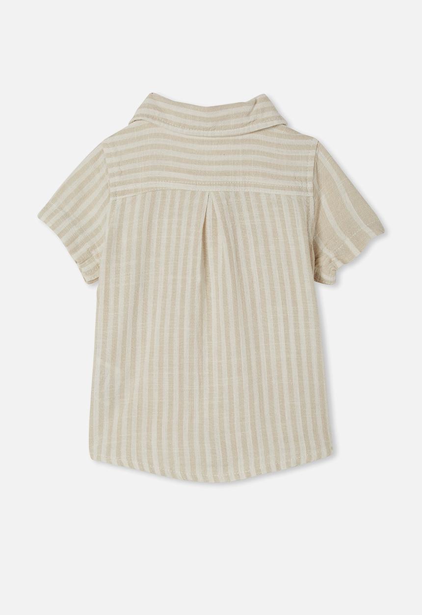 Cotton On - Leonard button down shirt yd - rainy day & vanilla stripe
