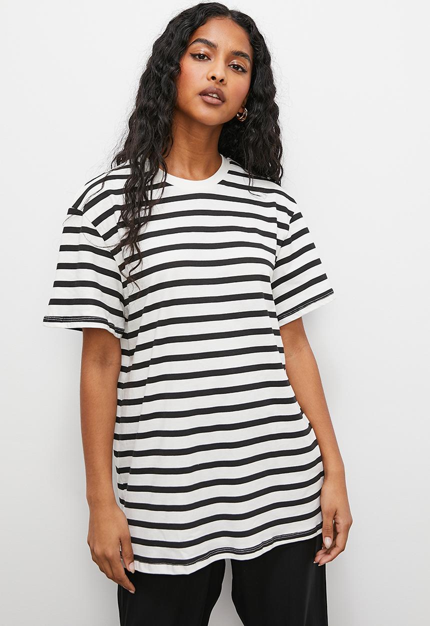Superbalist - Basic crew easy fit stripe - black & ecru stripe
