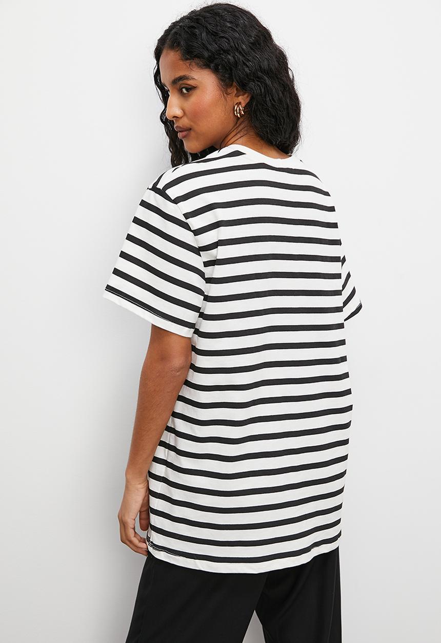 Superbalist - Basic crew easy fit stripe - black & ecru stripe