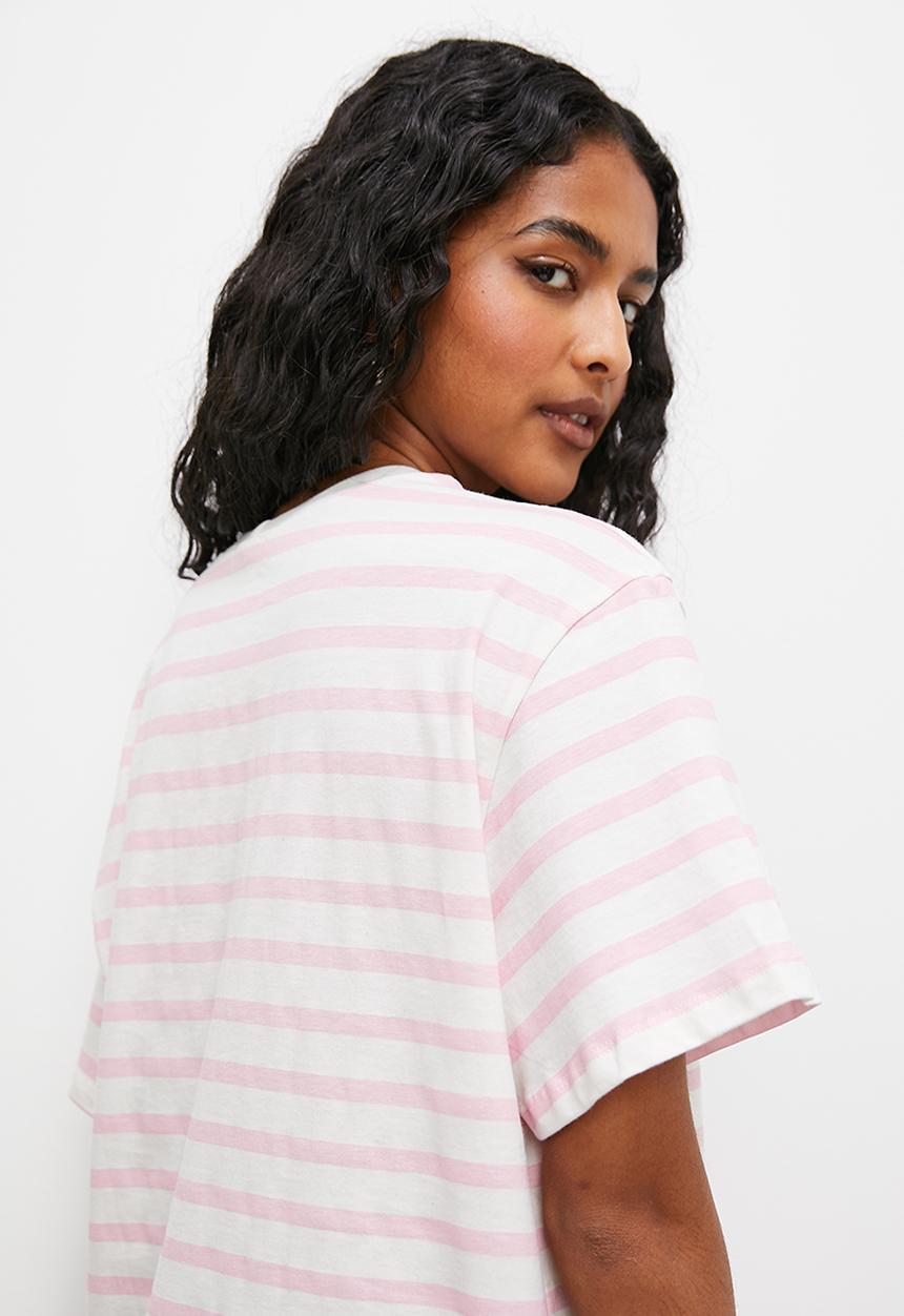 Superbalist - Basic crew easy fit stripe - pink stripe