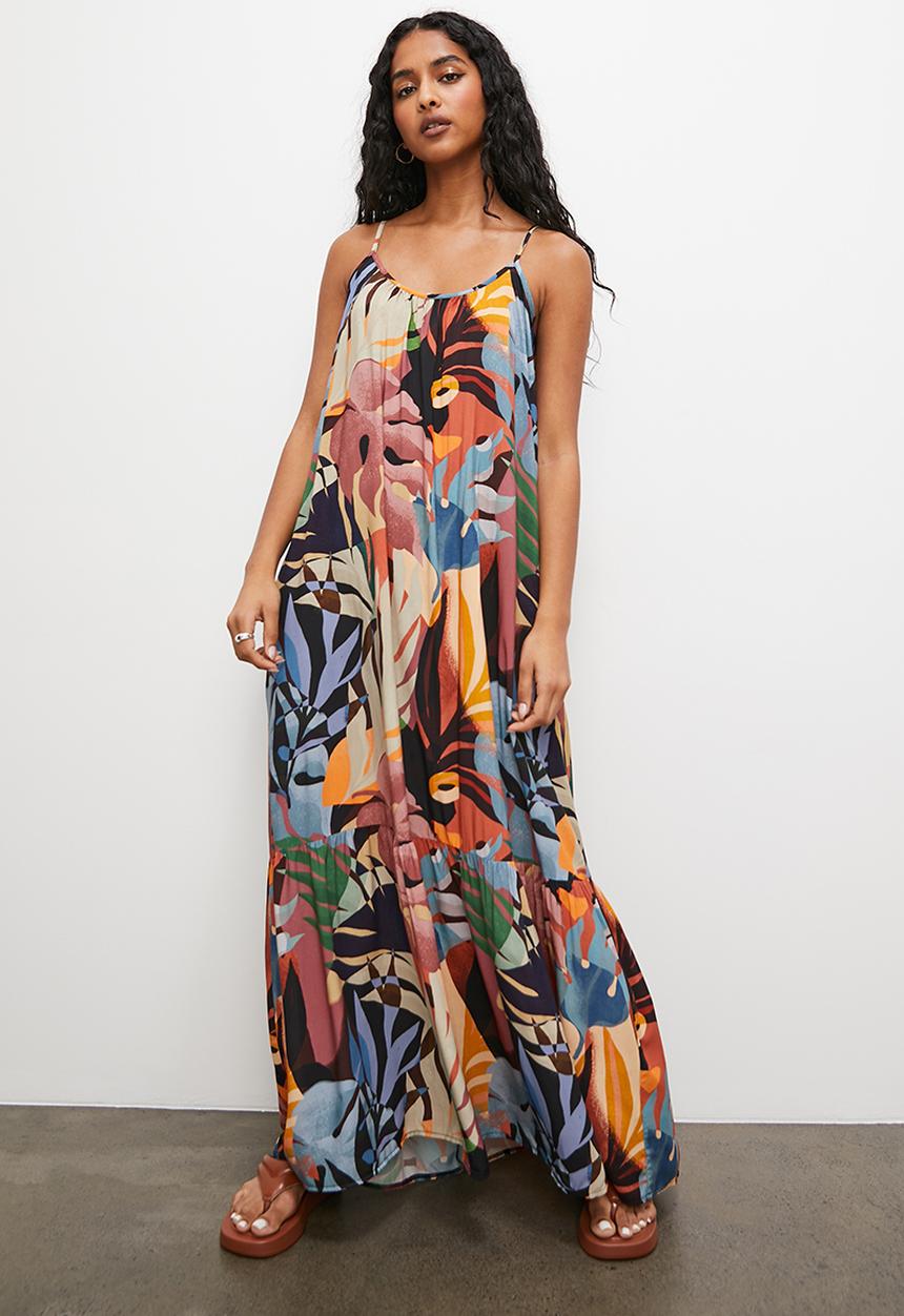 Superbalist - Trapeze tiered maxi dress - cutout floral