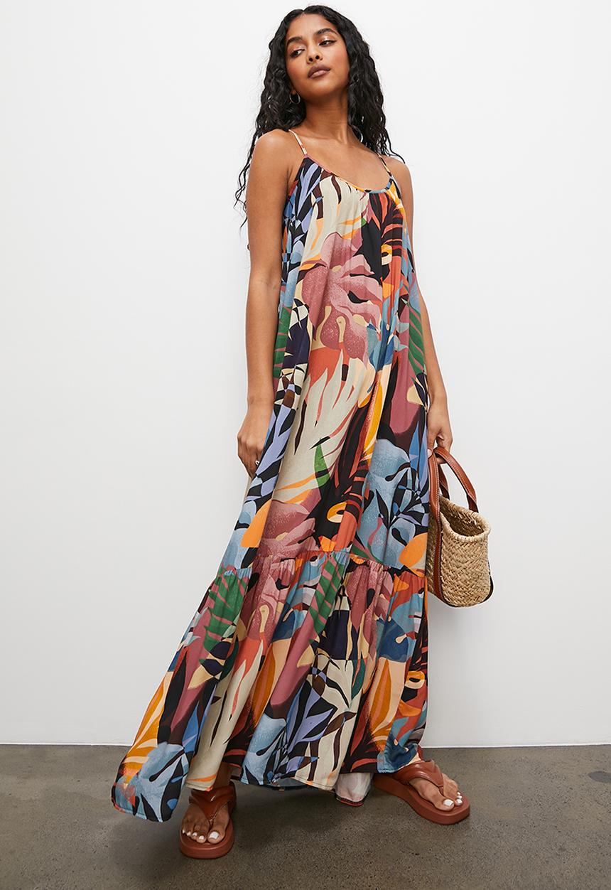 Superbalist - Trapeze tiered maxi dress - cutout floral