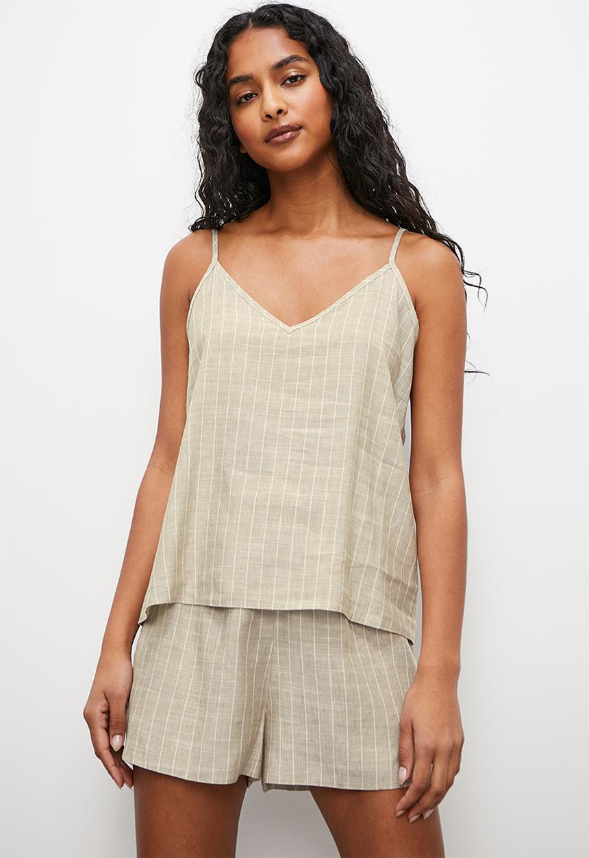 Superbalist - Linen sleep cami & shorts - stripe