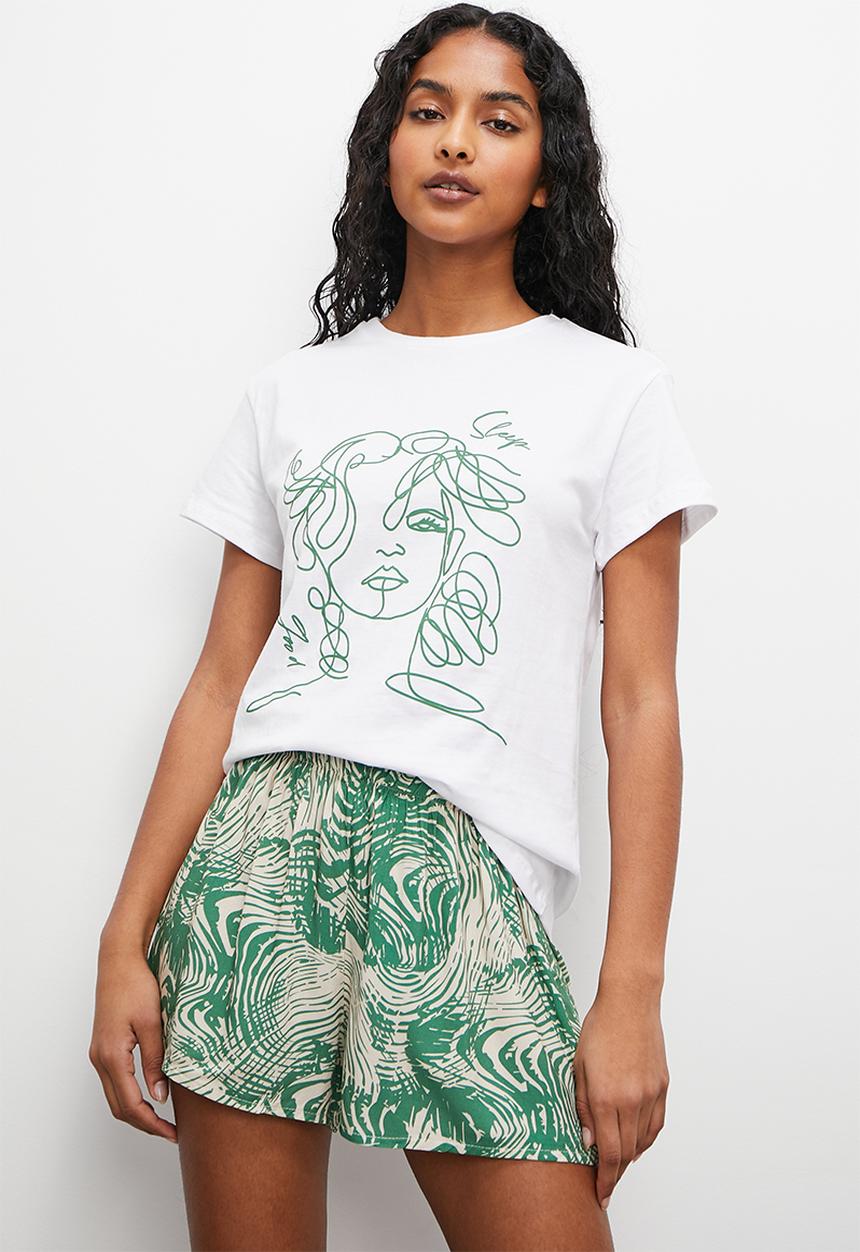 Superbalist - Shorts & tee set - white & greens bark print