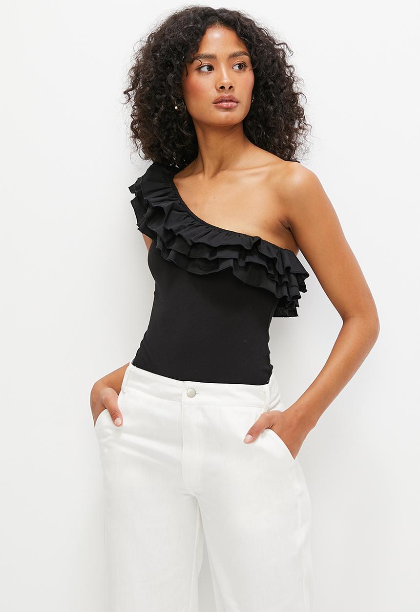 MILLA - Combo asymmetric ruffle bodysuit - black