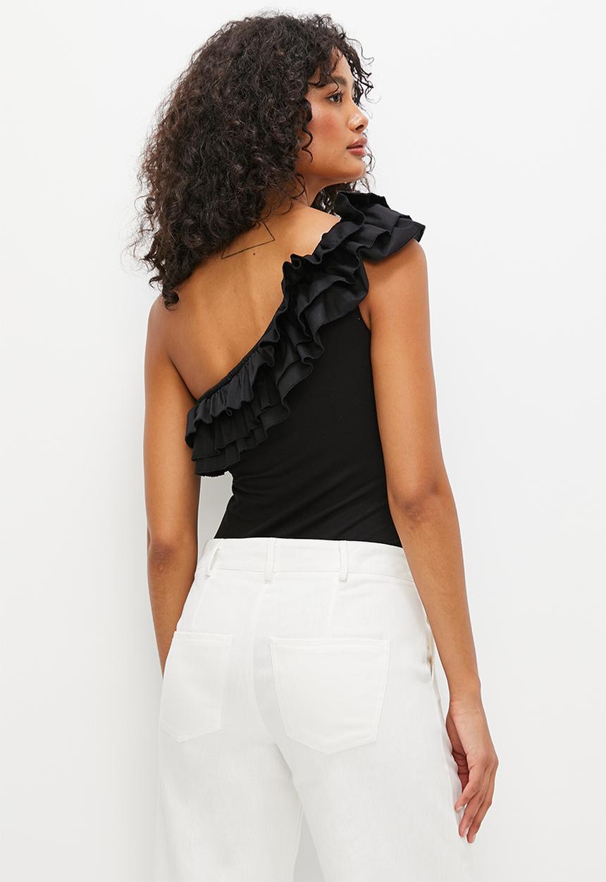 MILLA - Combo asymmetric ruffle bodysuit - black