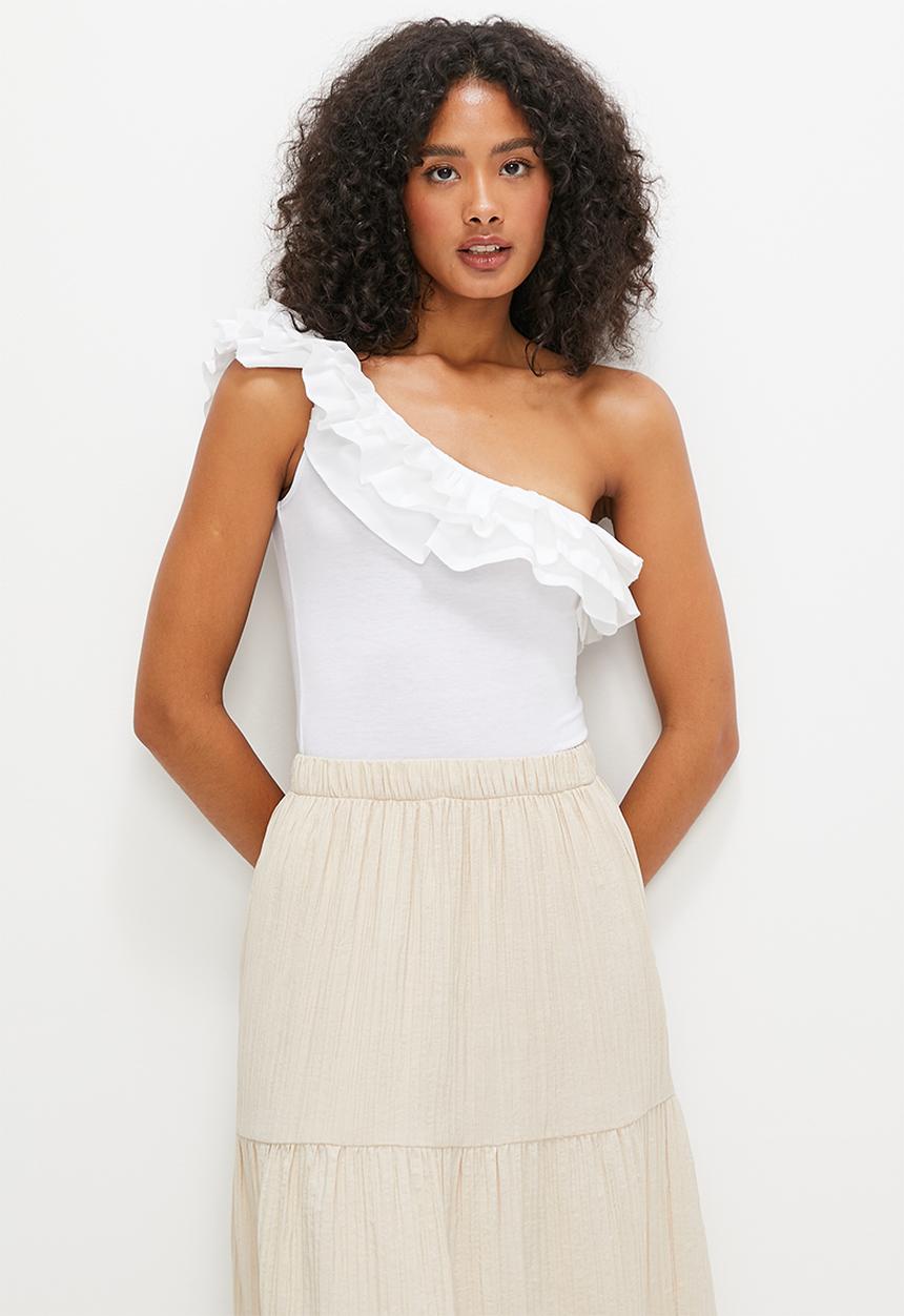 MILLA - Combo asymmetric ruffle bodysuit - white